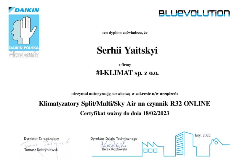 Certyfikat DAIKIN