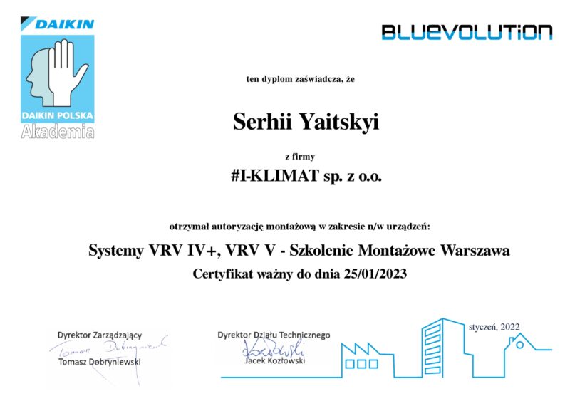Certyfikat DAIKIN