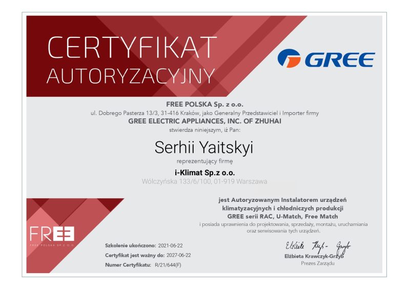 certyfikat gree rac