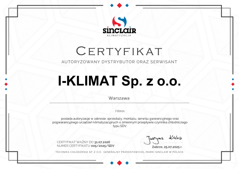 Certyfikat Sinclair SDV